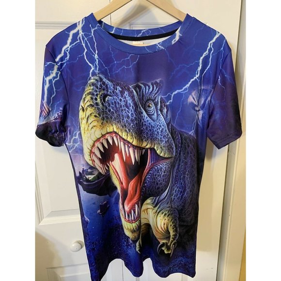 T REX Men’s Sz Large Allover Print T-Shirt Blue - Picture 6 of 8